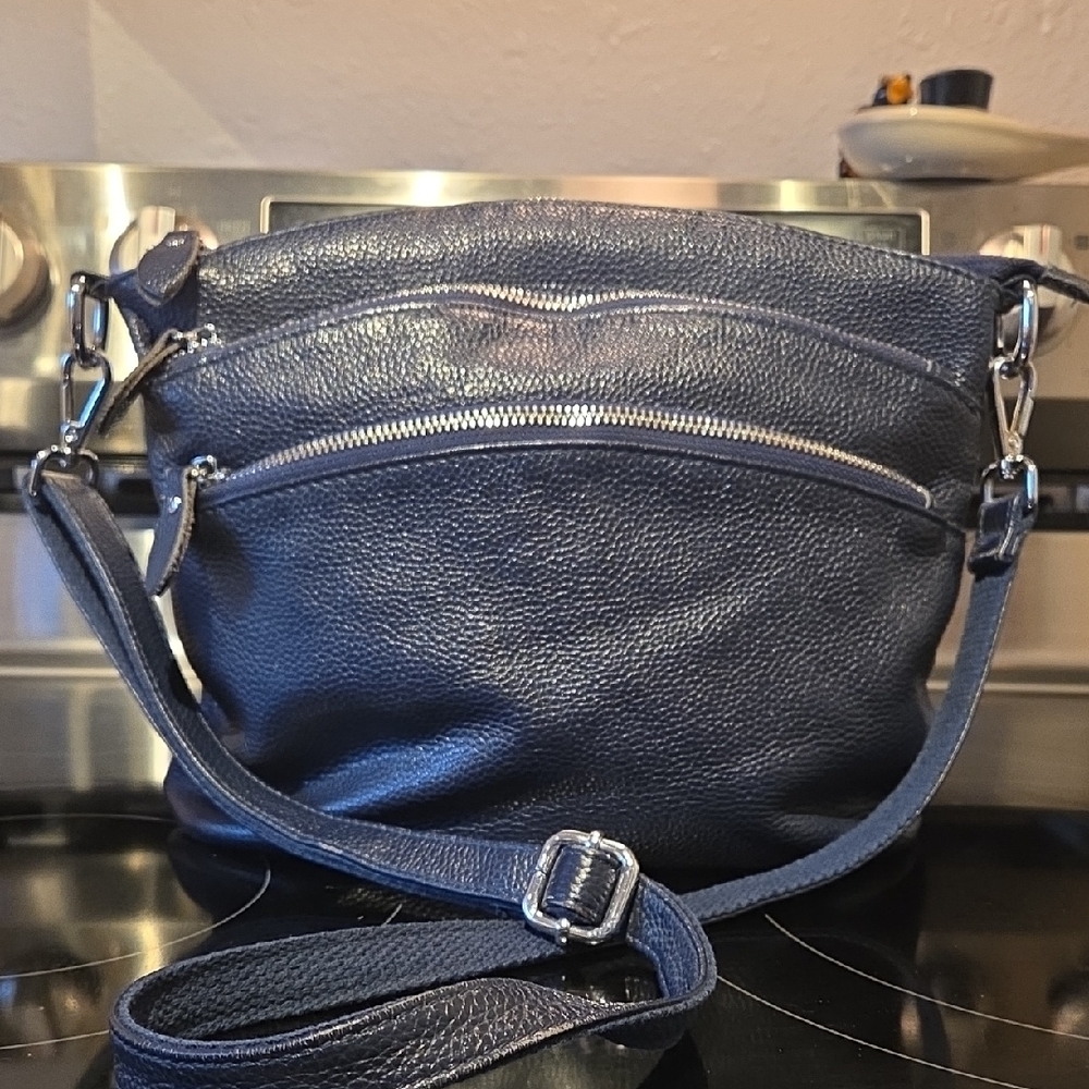 Lecxci Navy Blue Leather Crossbody Bag
